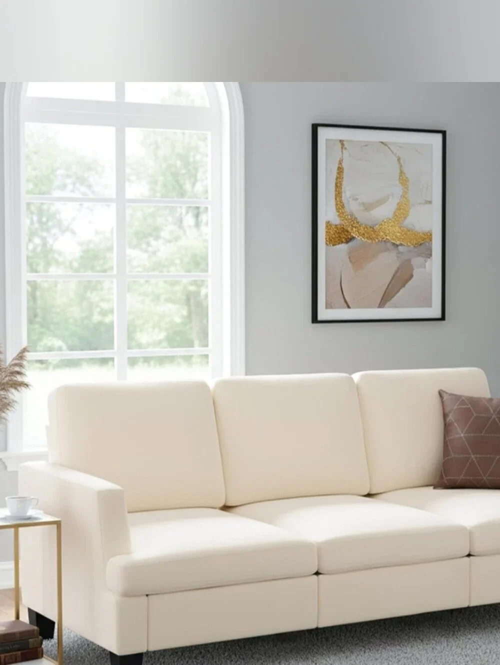 Beige Modern Three-Seat Sofa - Neutral Home Accent